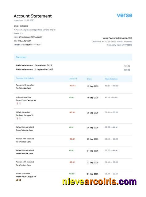 Lithuania Verse Payments account statement Word and PDF